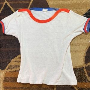 Rare vintage 80s, first team, red blue white, tight athletic Terry cloth shirt